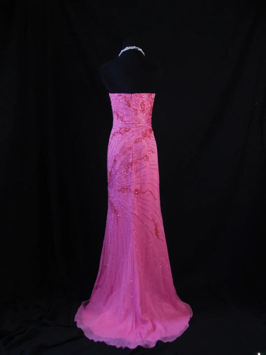 Retro 80s Mermaid Strapless Hot Pink Chiffon With Beadings Long Prom Dresses Inspo 22th Birthday Outfit Formal Dress AS474