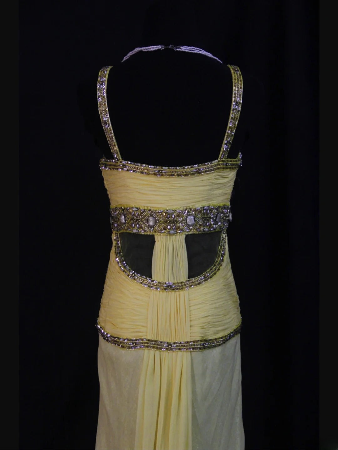 Retro-Abendkleid im Stil der 1950er Jahre: Meerjungfrauen-Träger aus gelbem Chiffon mit silbernen Perlen – Inspiration für ein Outfit zum 22. Geburtstag (AS500)