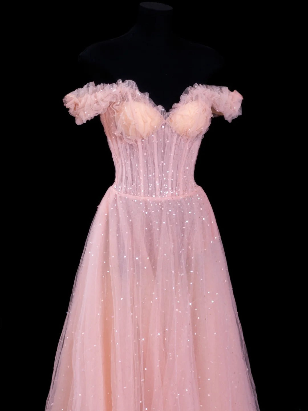 Elegant A line Off The Shoulder Pink Tulle Long Formal Fancy Evening Dresses Dinner Outfits Classy Party Gowns AS607