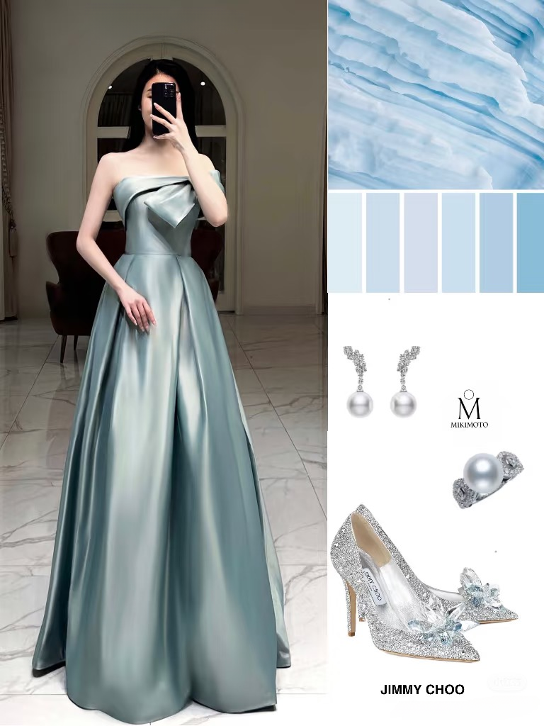 Robe de bal élégante en satin bleu clair, coupe trapèze, sans manches, longueur au sol, inspiration robes de bal, robe de remise de diplôme, AU001