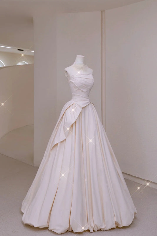 Elegant Ball Gown Strapless Fitted Corset Ruffles Satin Wedding Dress Bride Gowns Wedding Dresses AU003