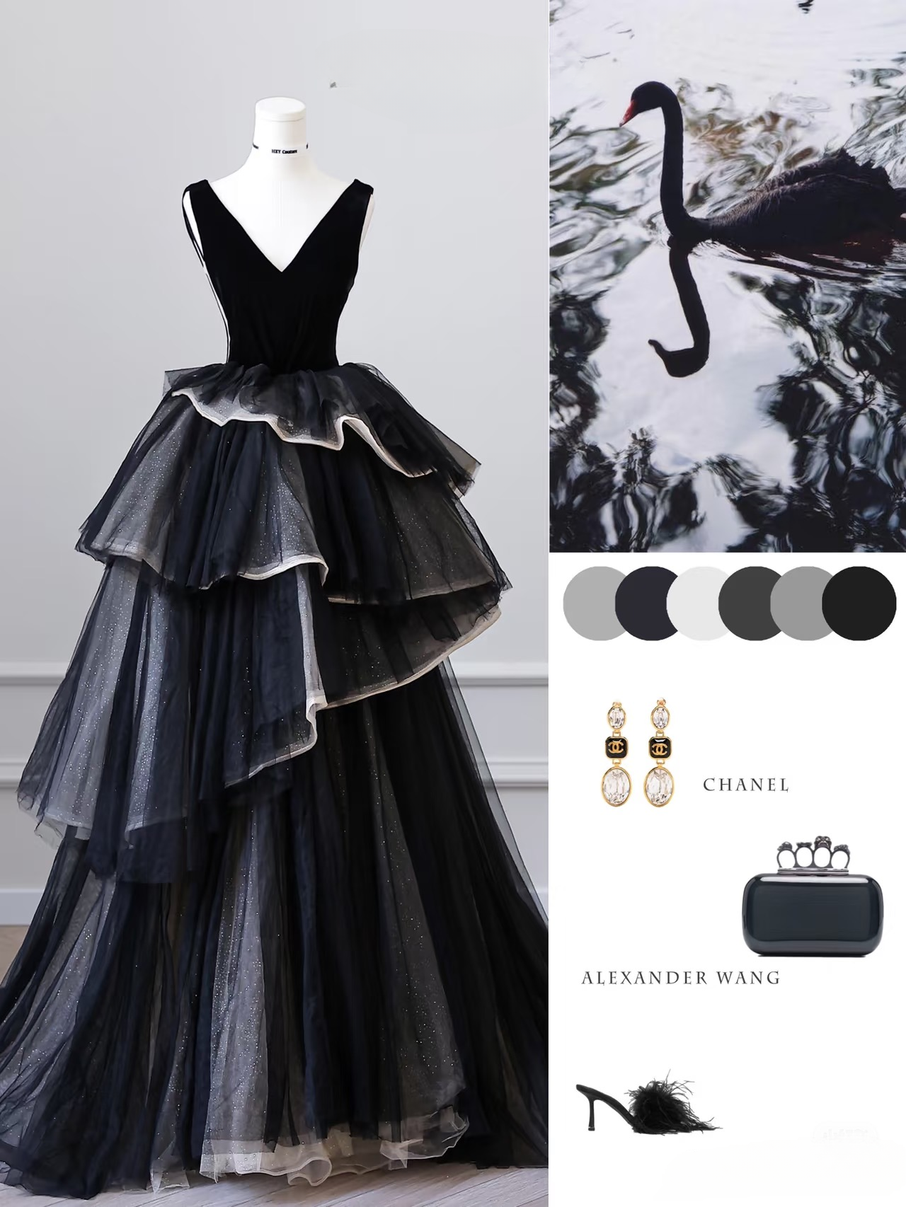 Elegantes Ballkleid mit V-Ausschnitt, ärmellos, schwarzer Tüll, bodenlanges Ballkleid, Inspirationsideen, Abschlussball-Inspirationskleider, Abschlusskleid AU004
