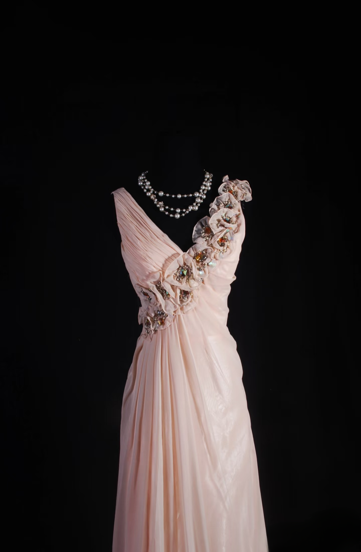 Vintage Prom Dresses 1950s Retro Classy A Line V Neck Pearl Pink Chiffon Inspo Long Prom Gown AU007