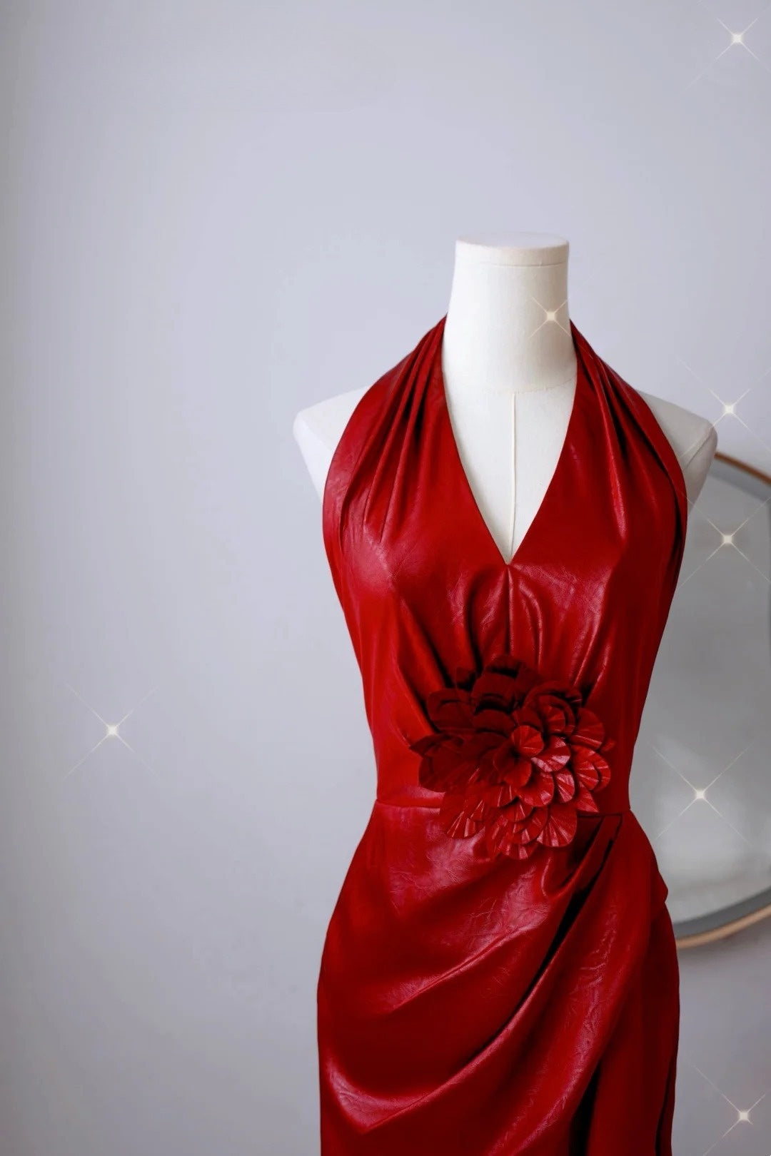 Robe de bal sirène sexy à paillettes rouges, col licou, longue, tenue de soirée, tenue d'anniversaire, robe de remise de diplôme, AU008