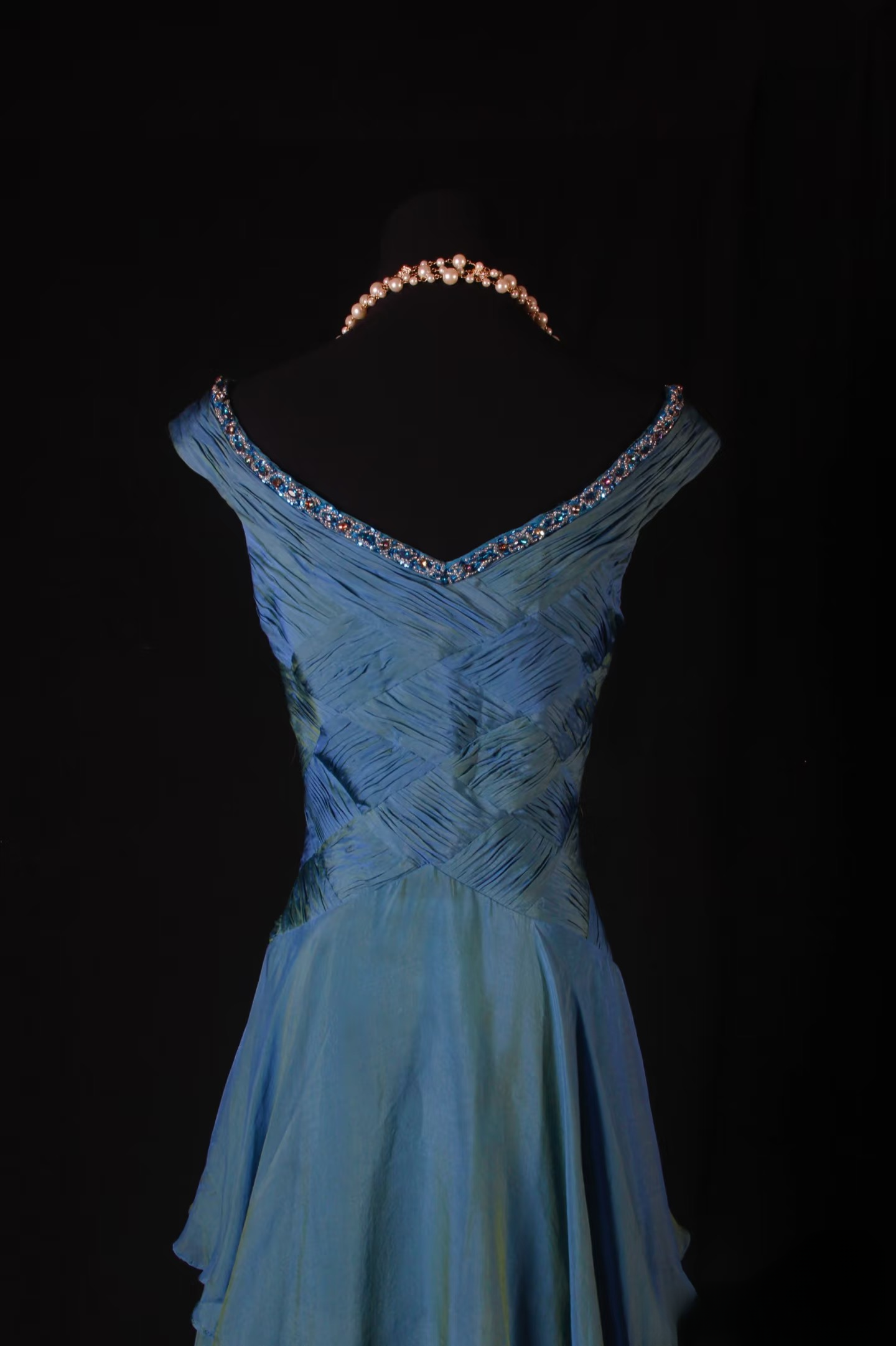 Vintage Prom Dresses 1950s Retro Classy A Line V Neck Teal Blue Chiffon Inspo Long Prom Gown AU008