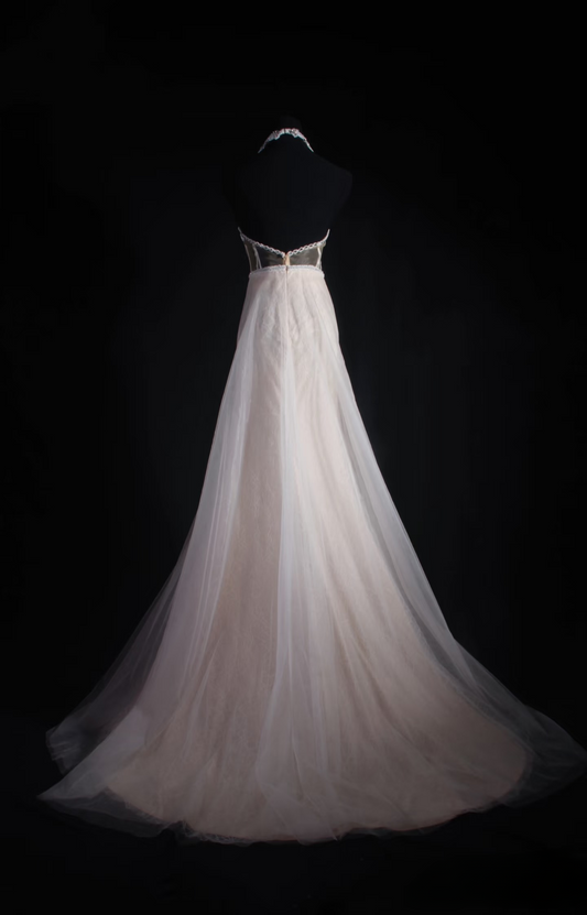 Retro Prom Dresses A Line Halter White Tulle Lace Vintage Long Prom Dresses Party Gowns AU012