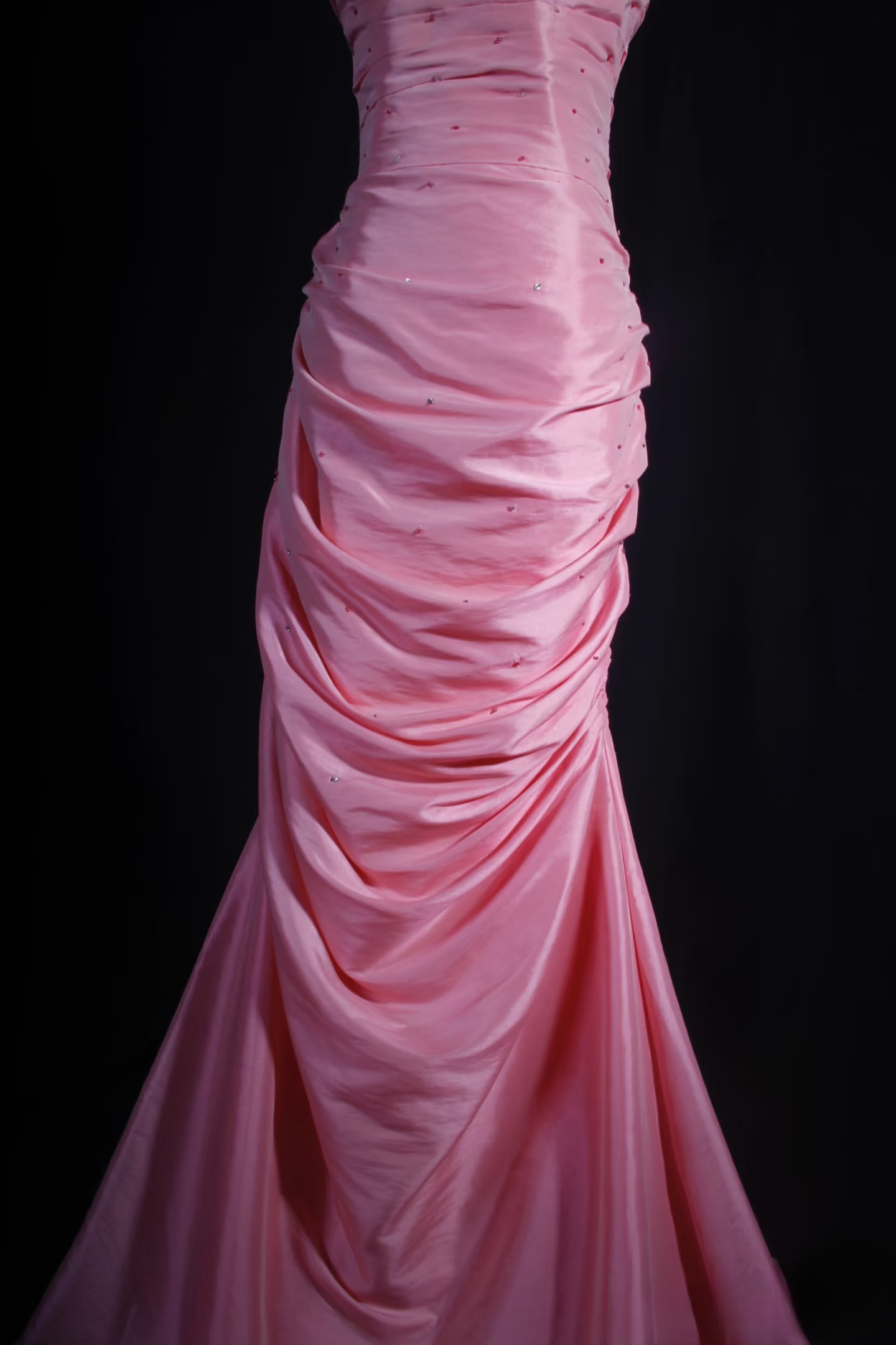 Robe de bal rétro sirène bustier en organza rose orné de perles, robe de soirée longue vintage AU023