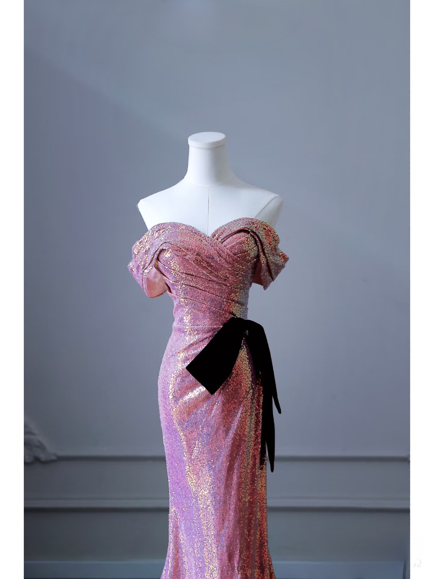 Meerjungfrau Schulterfrei Rosa Pailletten Bodenlang Atemberaubende Ballkleider 2026 Inspiration Ballkleid Prinzessin Abschlusskleid AU024