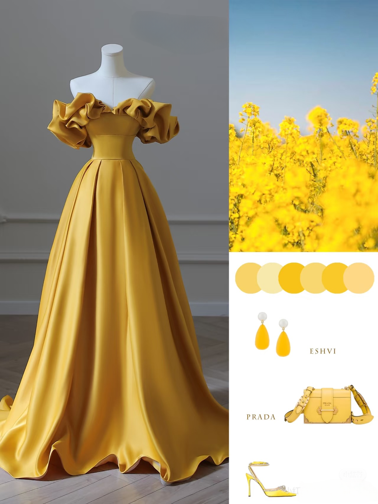 Ball Gown Off The Shoulder Yellow Satin Floor Length Stunning Prom Dresses Inspiration Prom Dress Princess Graduation Dress AU026