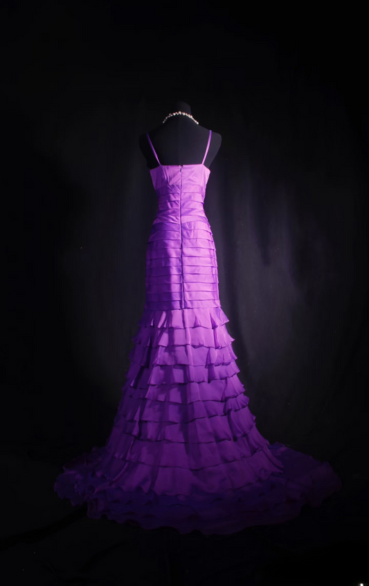 Vintage Prom Dresses 1980s Retro Classy Mermaid Spaghetti Straps Grape Chiffon Inspo Long Prom Gown AU032