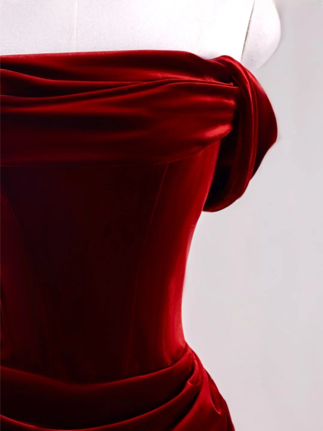 Modest Mermaid Off The Shoulder Burgundy Velvet Prom Dresses Long Party Dress Evening Outfits Graduation Dress AU035