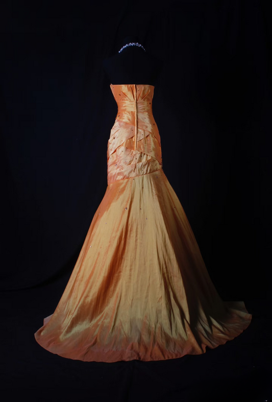 Retro Prom Dresses Mermaid Strapless 50s 60s Beaded Orange Taffeta Vintage Long Prom Dresses Party Gowns AU037