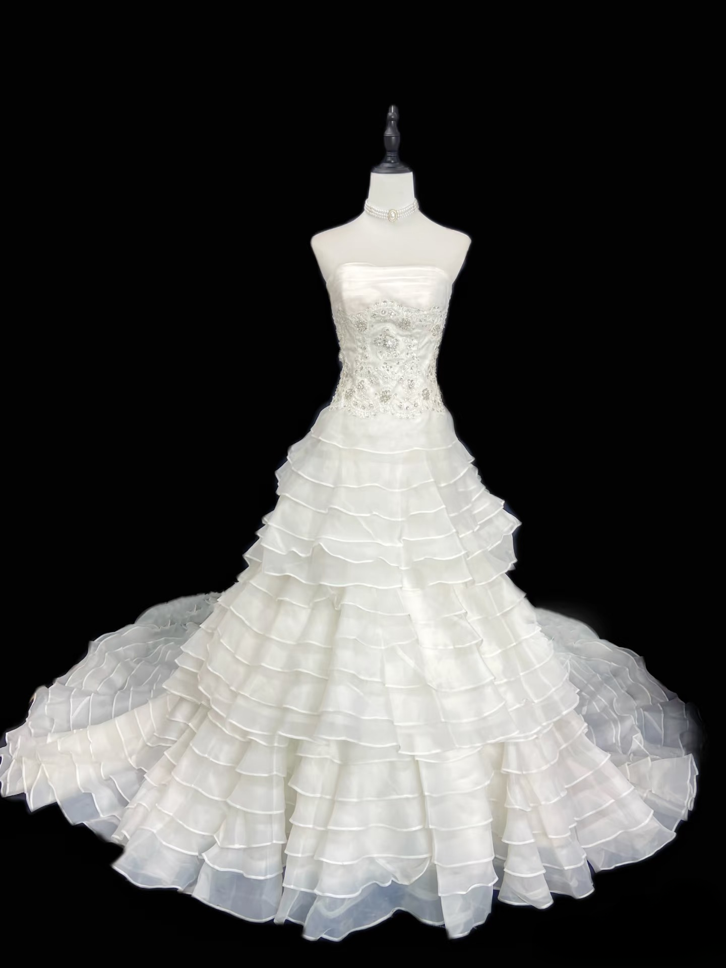 Retro Ball Gown Strapless Multi Layers White Fitted Corset Long 80s Inspired Wedding Dress Bride Gowns Wedding Dresses AU096
