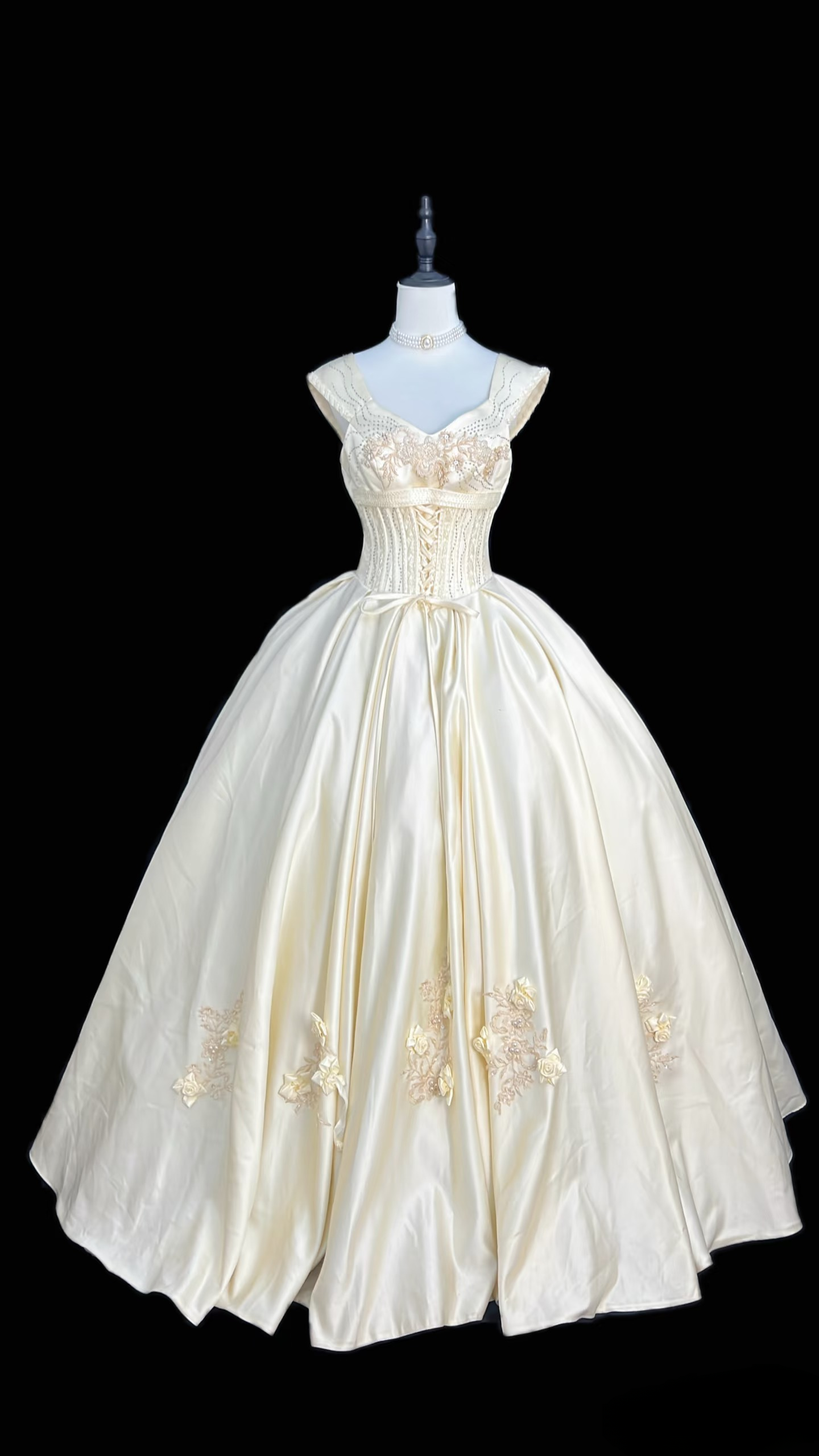 Retro Ball Gown Straps Multi Layers Satin Style Long 80s Inspired Wedding Dress Bride Gowns Wedding Dresses AU097