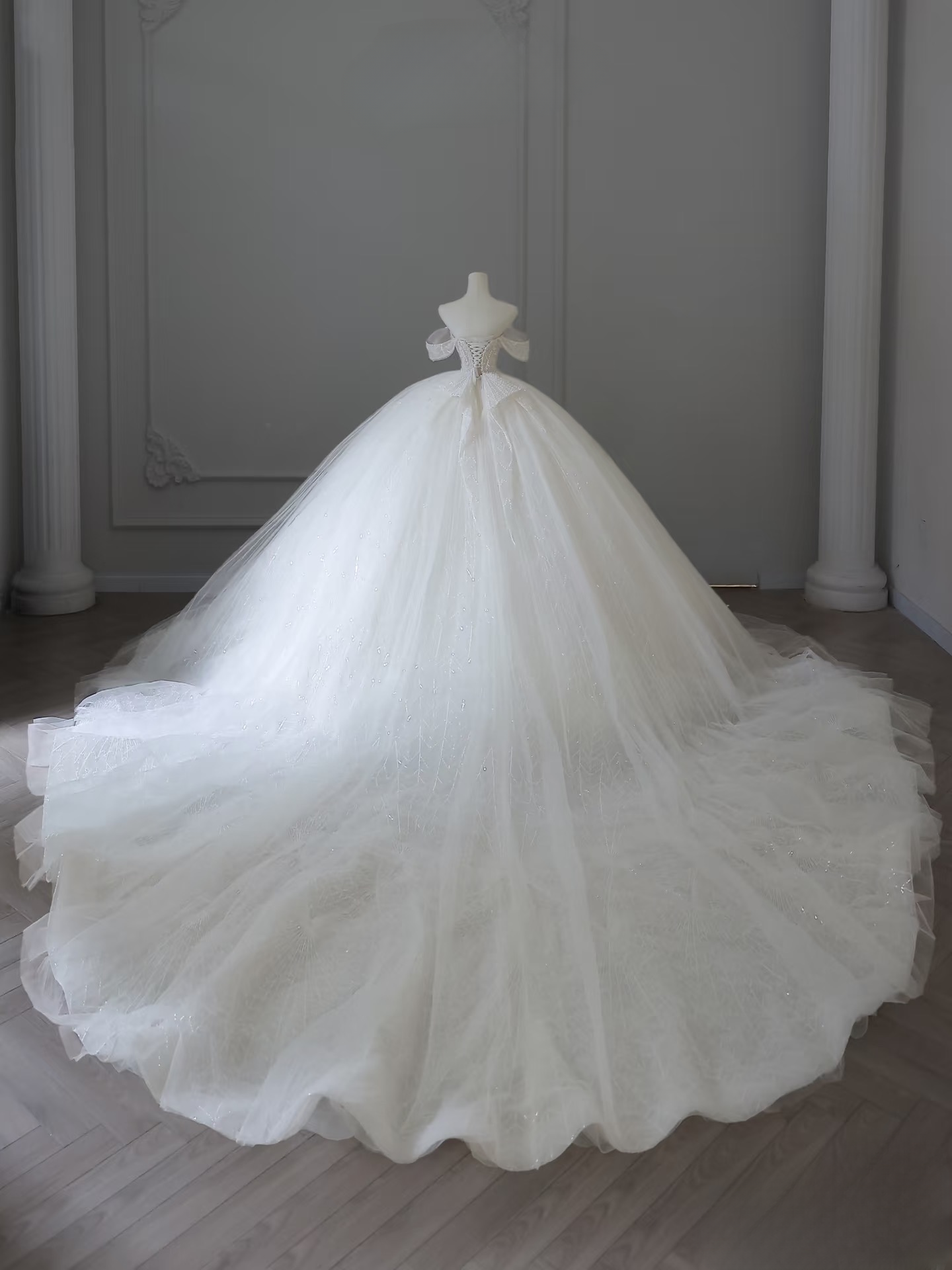 Robe de bal modeste à épaules dénudées en tulle blanc, manches courtes, longue robe de mariée féerique, robes de mariée formelles, robes de mariée AU101