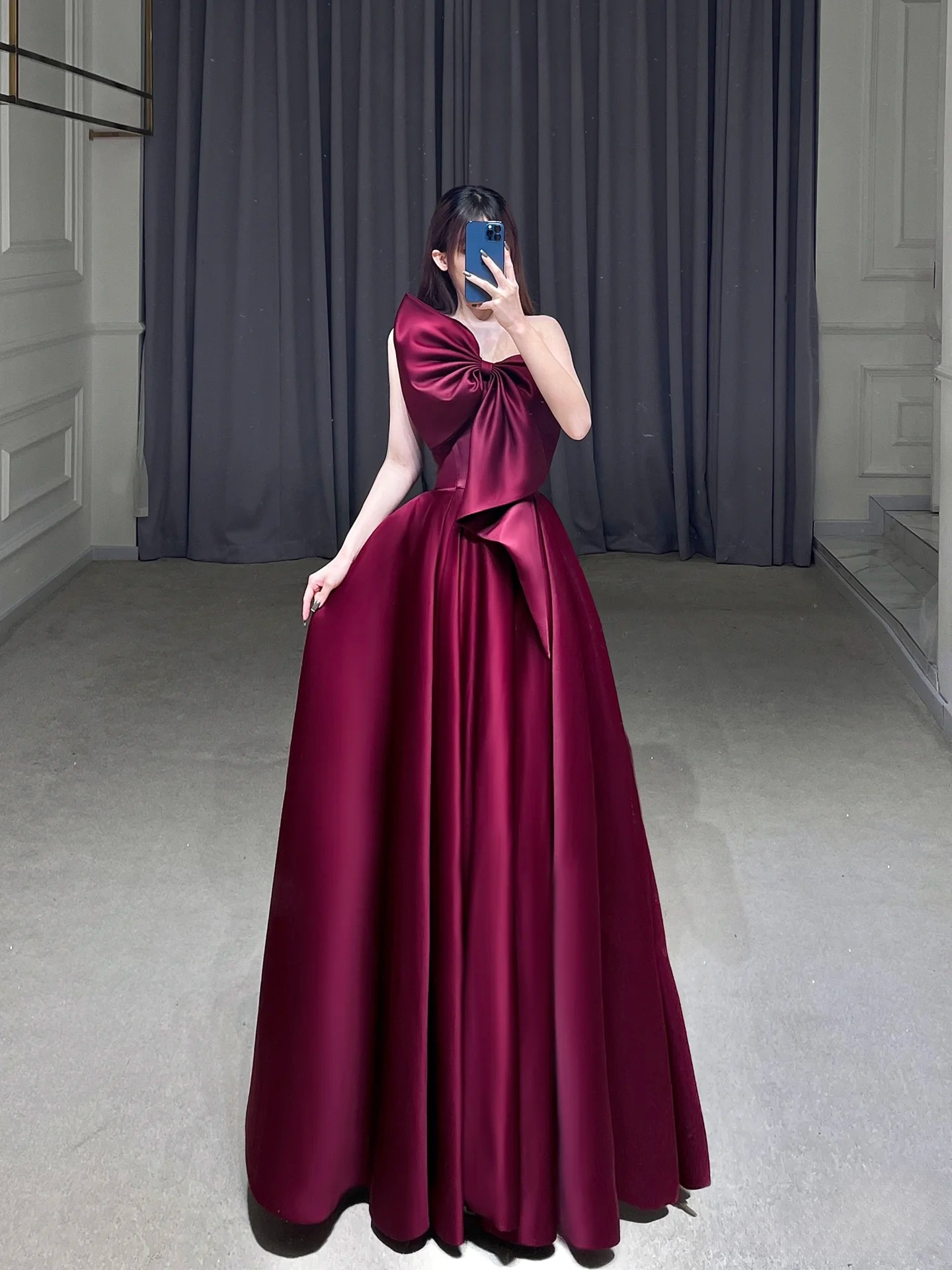 Elegant A line Strapless Burgundy Satin Prom Dresses Inspiration Trending Evening Gowns Formal Party Prom Dress AU109