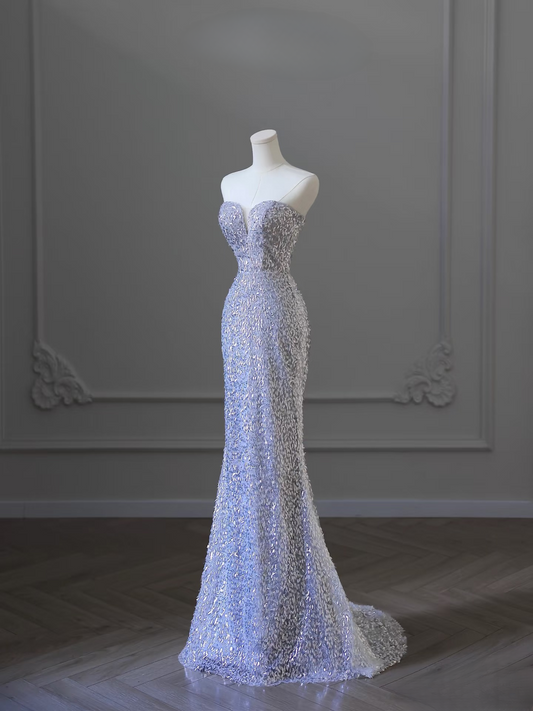 Timeless Mermaid Sweetheart Silver Sequin Prom Dress Inspiration Long Party Formal Prom Dresses AU115