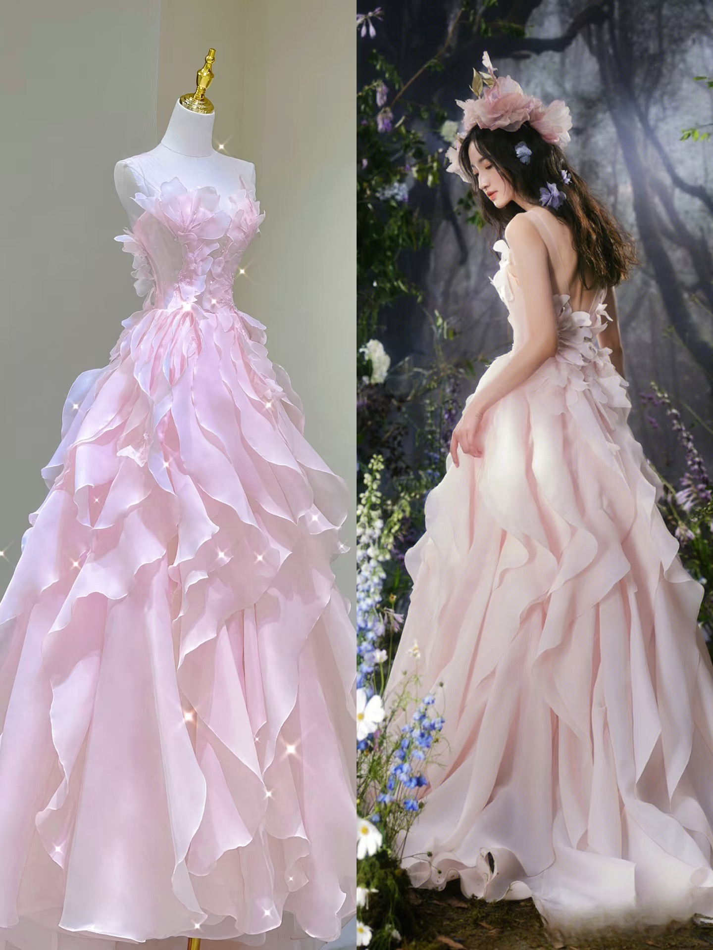 Schlichtes Ballkleid mit U-Ausschnitt, rosa Chiffon, Lagen, Ballkleider, Inspiration, Ballkleid, Prinzessin, Party, Geburtstag, Outfits AU133