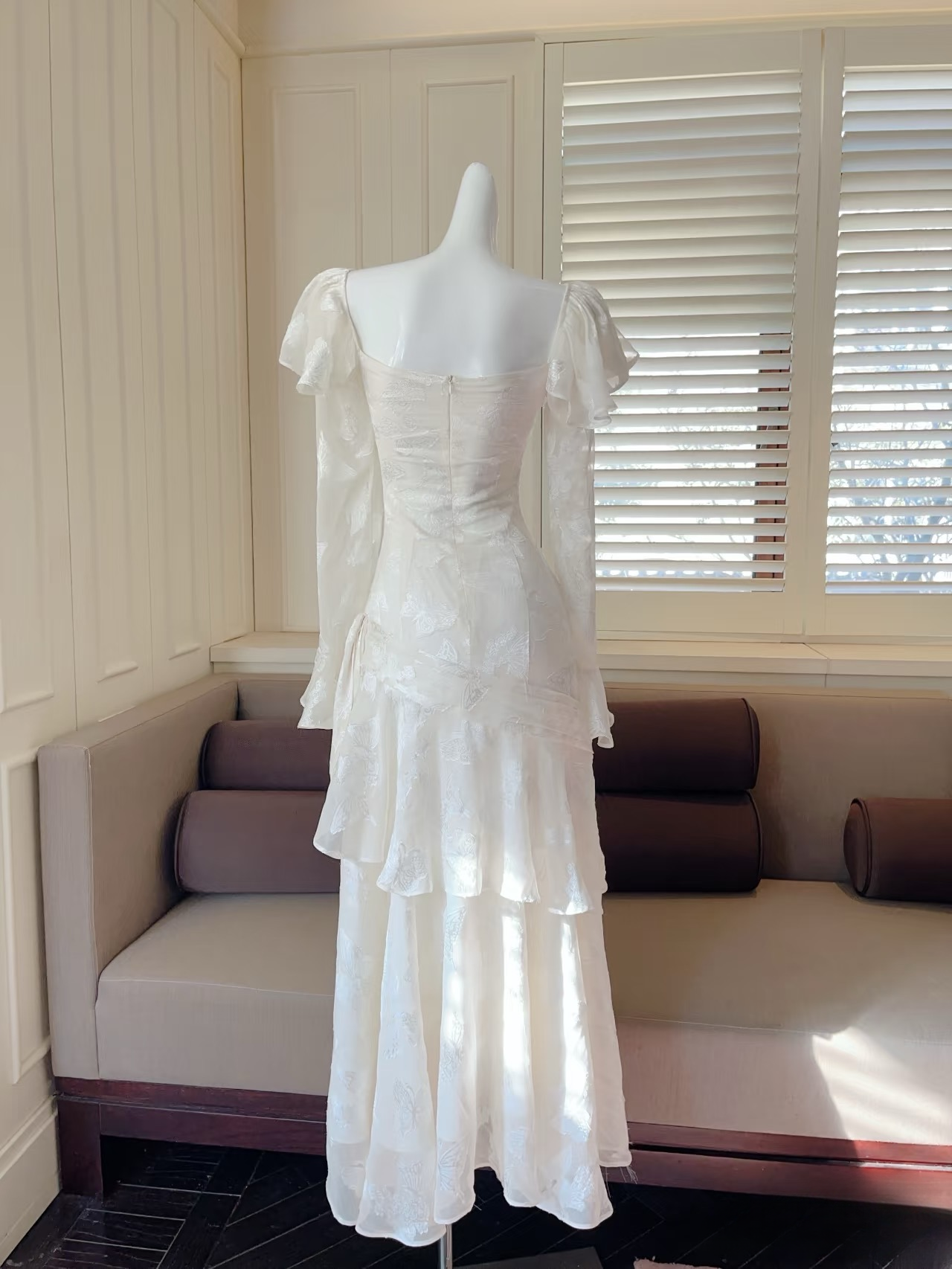 Robe de bal vintage sirène bustier cœur manches longues en dentelle - Inspiration robe de bal longue AU145