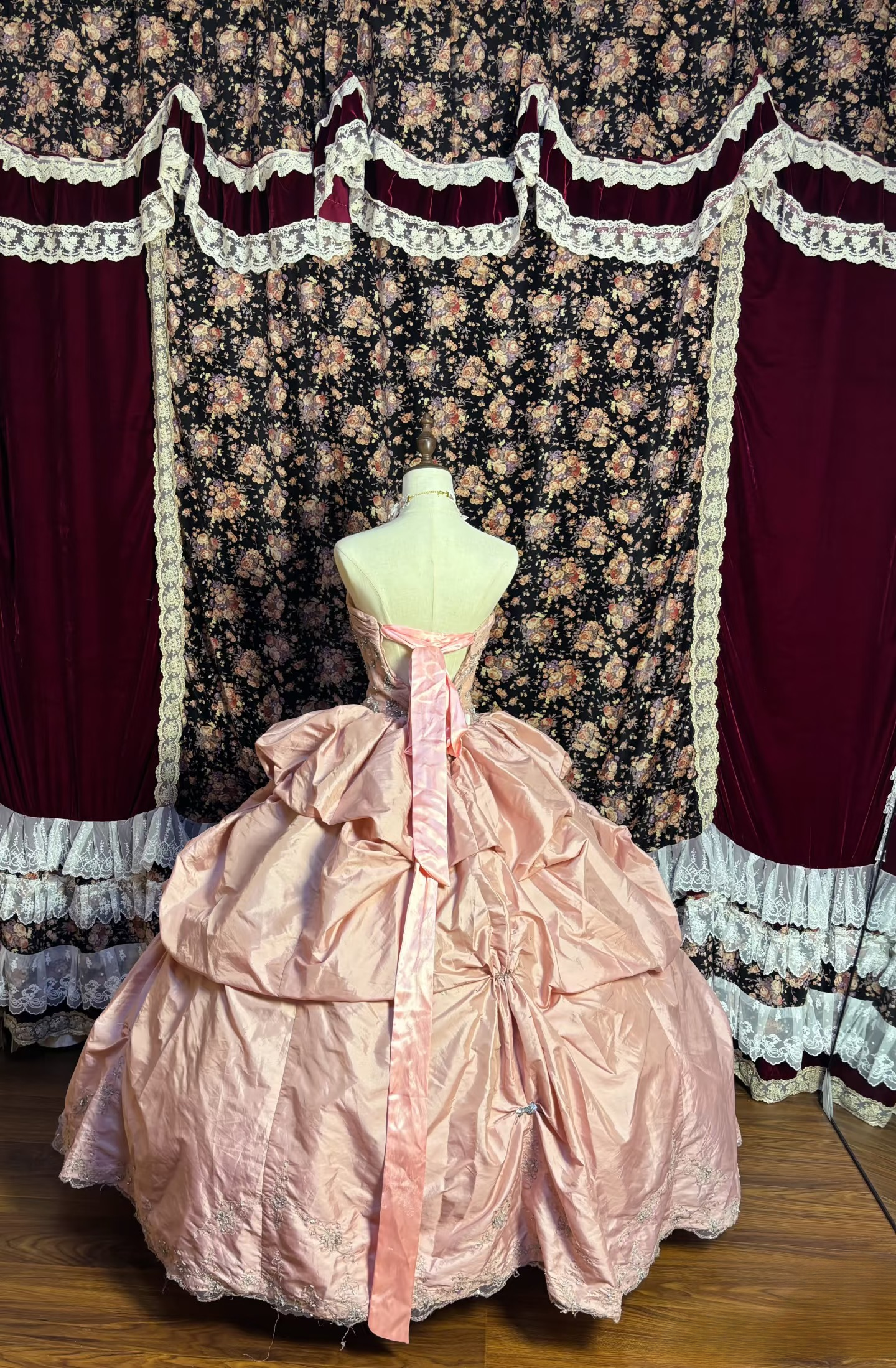 Robe de bal ravissante, décolleté cœur, en taffetas rose poudré, longue, pour quinceañera, 15-16 ans, AU179