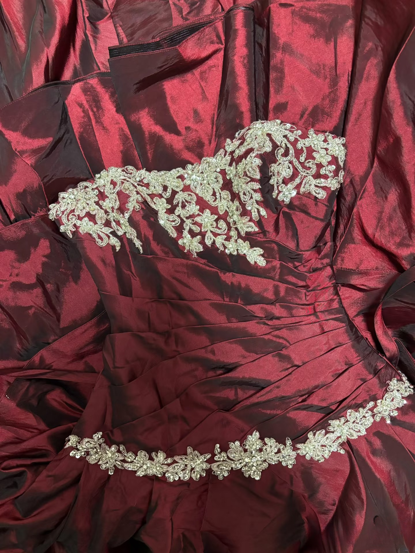 Retro Ball Gown Strapless Wine Red Burgundy Taffeta Long Prom Dresses 80s 70s Prom Gowns AU190