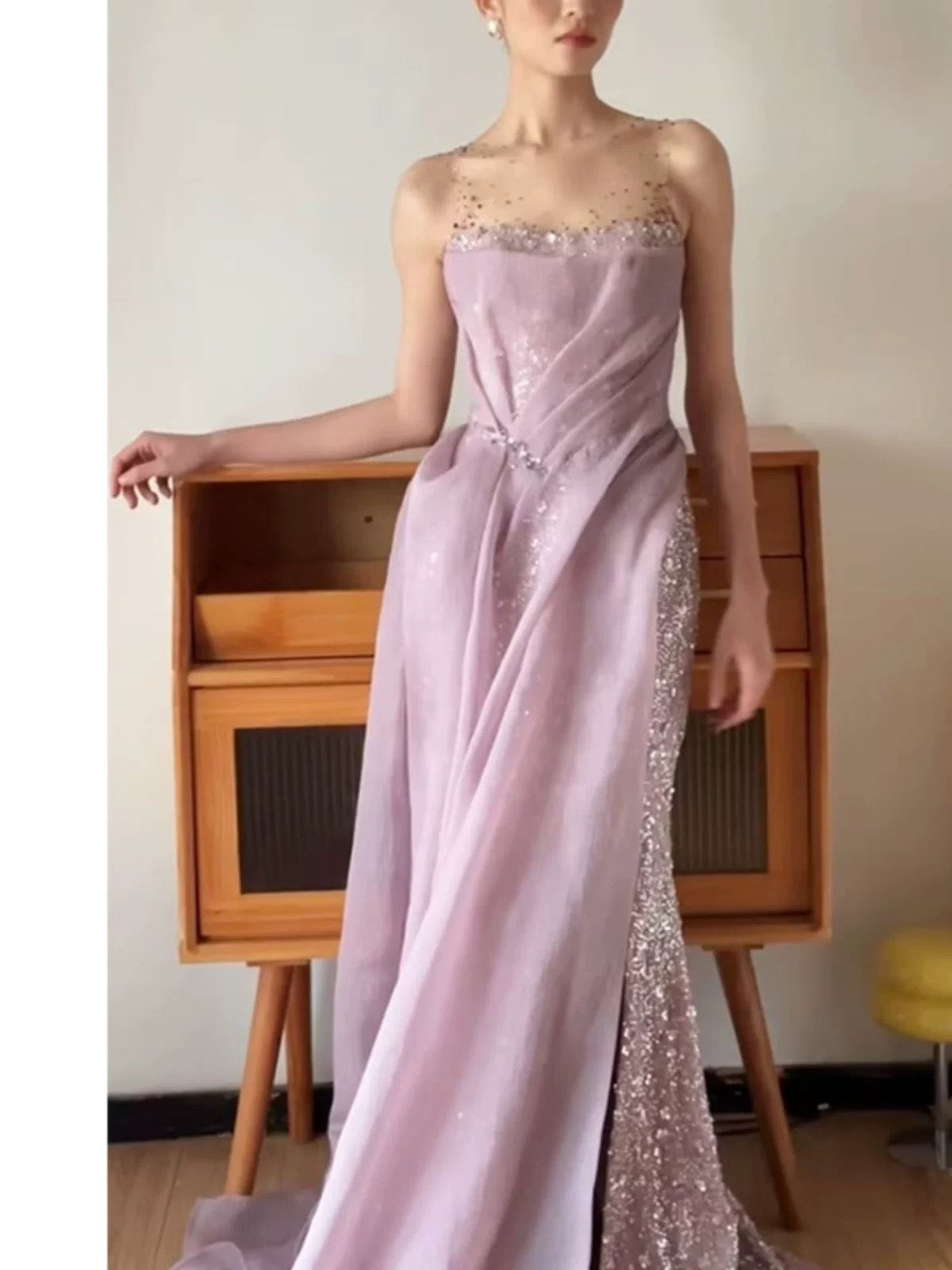 Sexy Mermaid Lilac Sequin Sleeveless Prom Dress Inspiration Long Party Formal Prom Dresses AU194