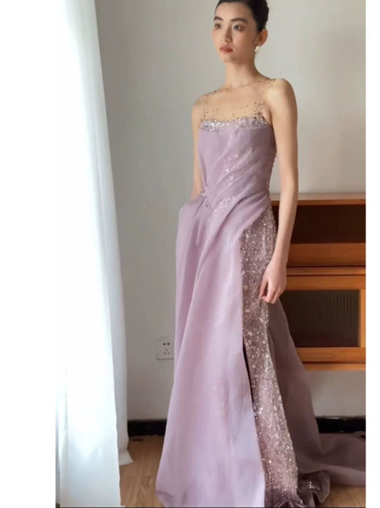 Sexy Mermaid Lilac Sequin Sleeveless Prom Dress Inspiration Long Party Formal Prom Dresses AU194