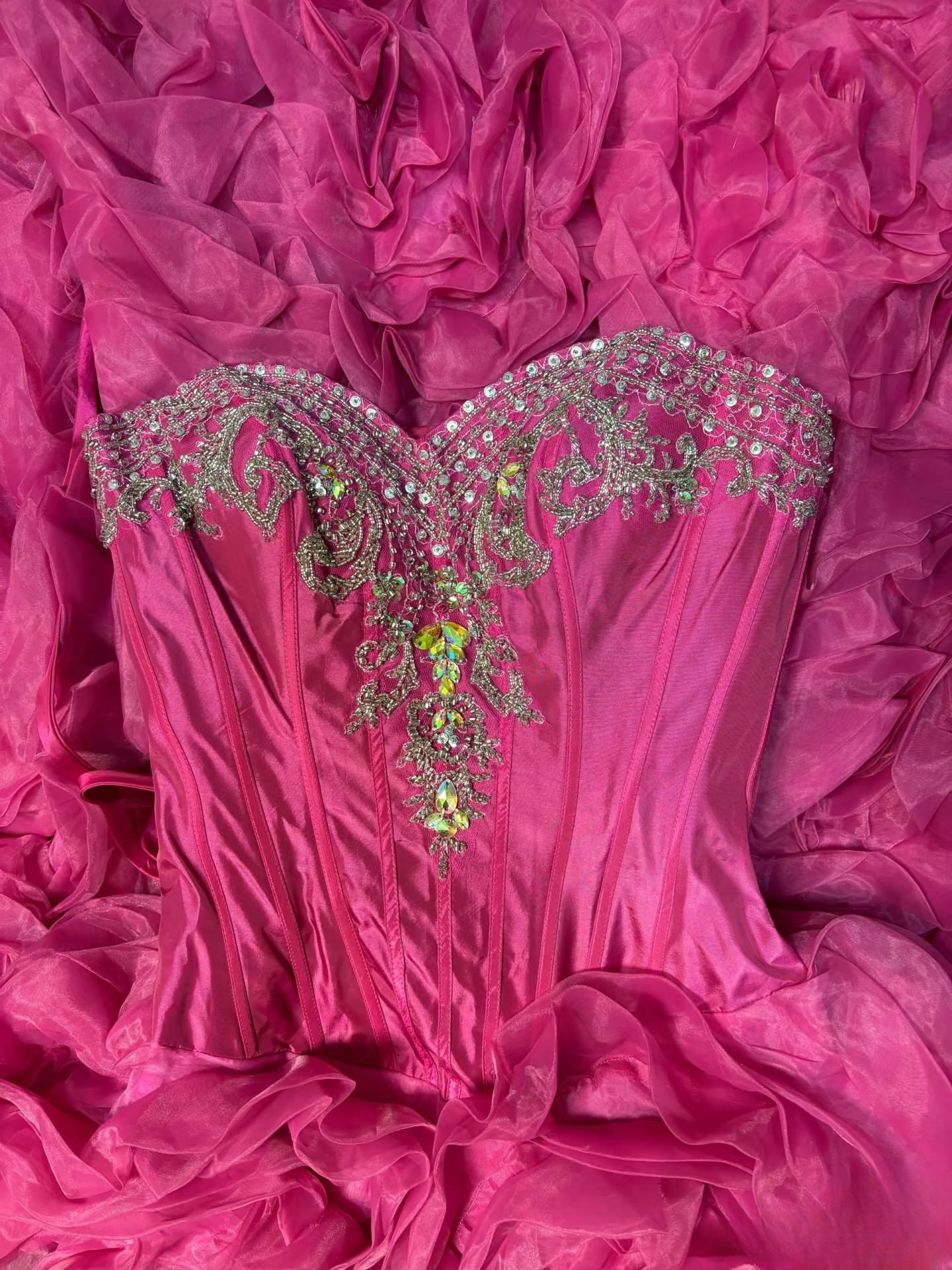 Robe de bal chic en tulle rose fuchsia, décolleté cœur, longue, pour quinceañera, Sweet 15-16 ans, AU195