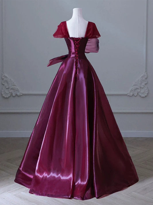 Sexy Ball Gown Square Neck Burgundy Organza Prom Dress Inspiration Long Party Formal Prom Dresses AU198
