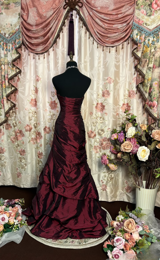 Vintage Prom Dresses 1950s Retro Classy Mermaid Sweetheart Inspo Burgundy Long Prom Gowns AU213