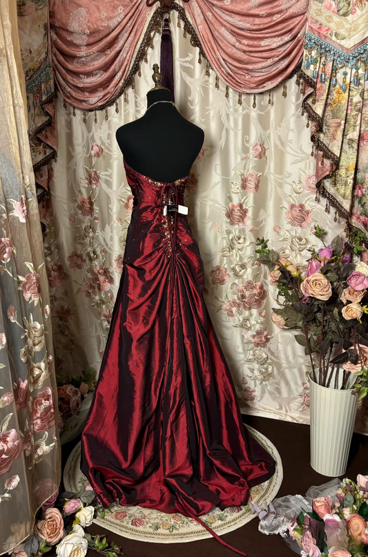 Vintage Prom Dresses 1950s Retro Classy Mermaid Sweetheart Inspo Burgundy Long Prom Gown AU216