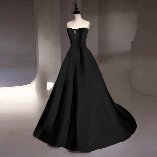 Charming Ball Gown Sweetheart Black Satin Prom Dresses Inspiration Prom Dress Princess Graduation Dress AU219