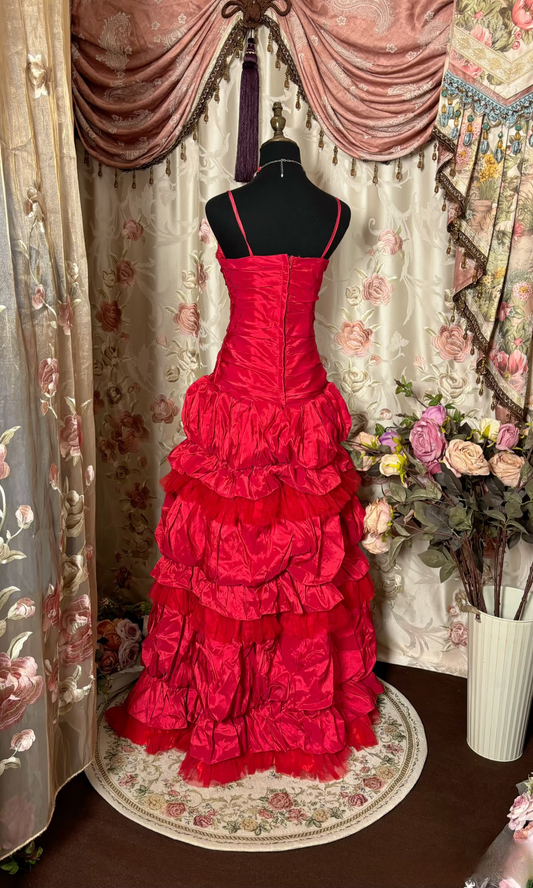 Retro Prom Dresses Ball Gown Spaghetti Strap Red Vintage Fashion Taffeta Long Prom Dresses Party Gowns AU224