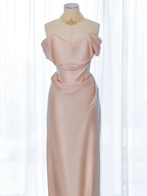 Charmante Meerjungfrau aus der Schulter Blush Pink Satin Ballkleider Inspiration Ballkleid Prinzessin Abschlusskleid AU235
