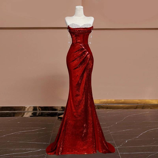 Robe de bal longue style sirène à paillettes et décolleté en cœur, couleur champagne, tenue de soirée pour 21e anniversaire, robe de remise de diplôme, AU245