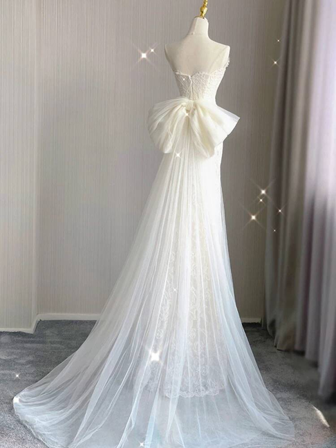 Modest Mermaid Sweetheart Weiß Spitze Brautkleid Lange Märchen Herbst Vintage Brautkleider AU254