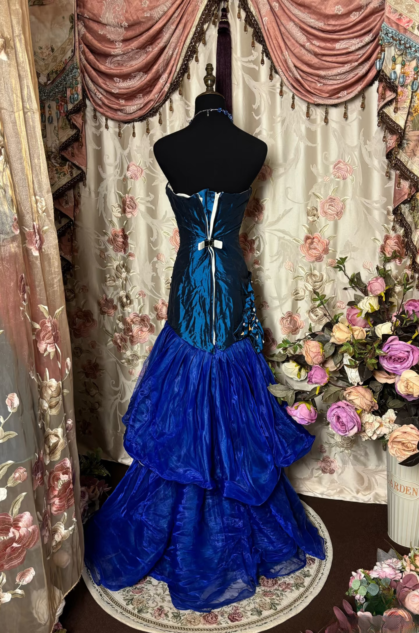 Elegant Mermaid Strapless Navy Blue Sleeveless Taffeta Ruched Pleated Long Formal Prom Dresses Party Gowns AU275