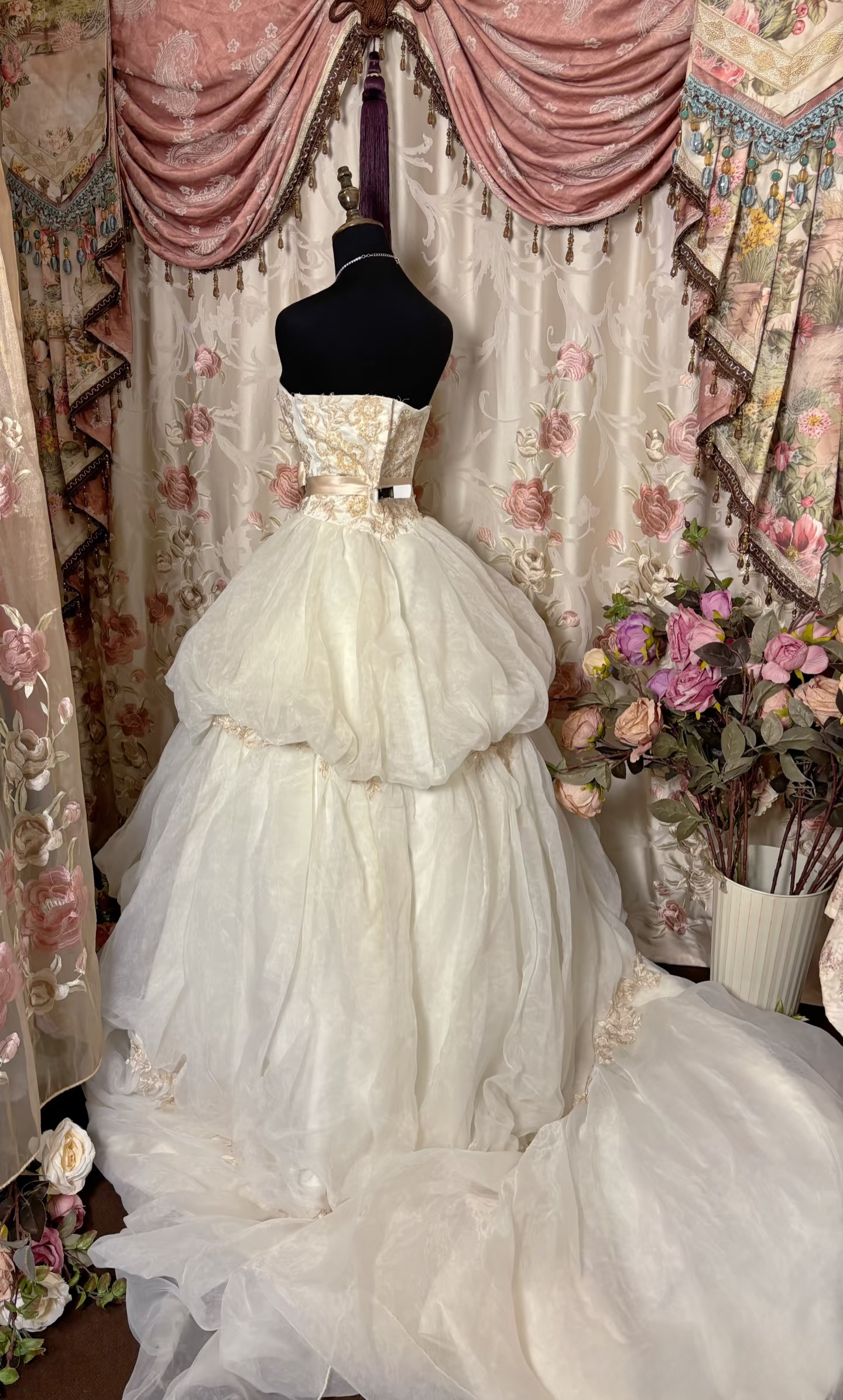 Robe de bal rétro bustier en tulle ivoire années 70, robe de mariée longue style années 70, robe de mariée AU282