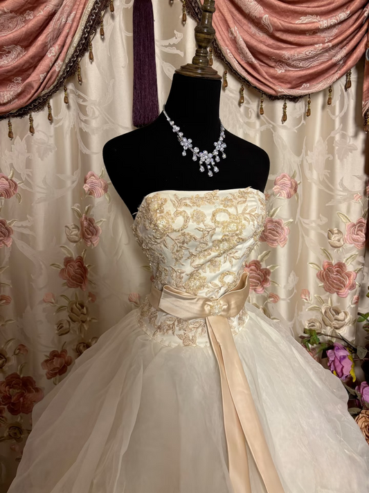 Retro Ball Gown Strapless Tulle Ivory 70s Fitted Corset Bride Gown Long Wedding Dresses Brides Dress AU282