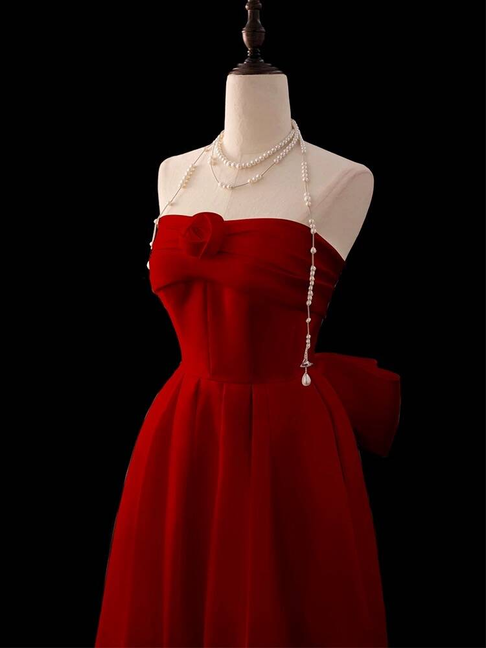 Robe de bal longue rouge sans bretelles, coupe trapèze, tenue de soirée pour 21e anniversaire, robe de remise de diplôme, AU286