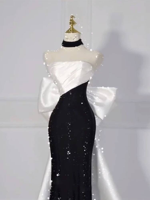 Bescheidene Meerjungfrau trägerlose schwarze Pailletten Ballkleider Partykleid 21. Geburtstag Outfits Abschlusskleid AU292