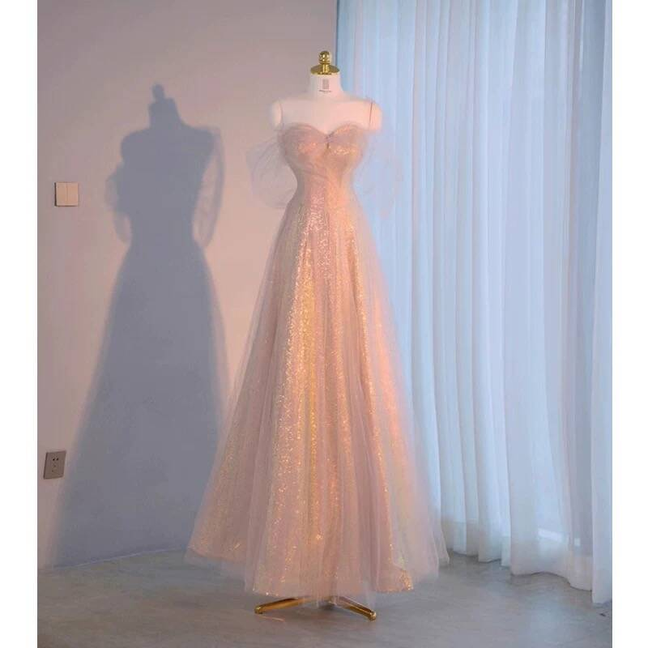 Beautiful A line Off The Shoulder Sequin Blush Pink Prom Dresses Inspiration Prom Dress Princess Graduation Dress AU293