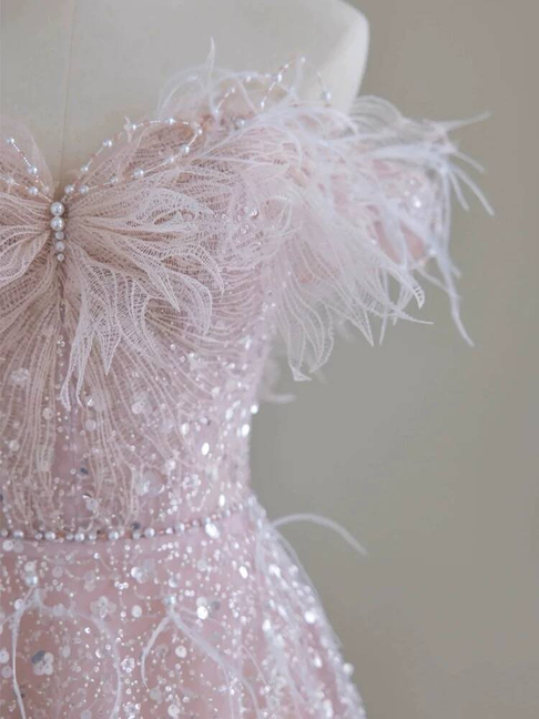 Wunderschöne A-Linie, schulterfrei, Pailletten, hellrosa, Ballkleider, Inspiration, Ballkleid, Prinzessin, Abschlusskleid, AU295