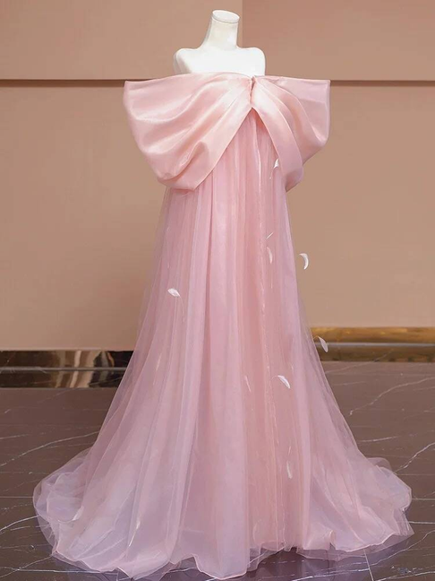Classy Ball Gown Off The Shoulder Pink Long Prom Dresses Party Dress 22th Birthday Outfits Graduation Dress AU311