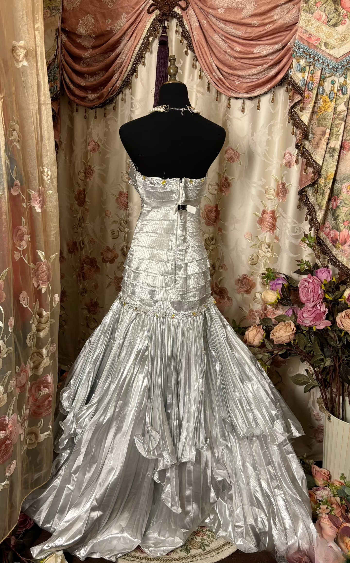 Gorgeous Mermaid Sweetheart With Beads 80s Sleeveless Pleated Long Prom Dresses Formal Evening Gowns AU316