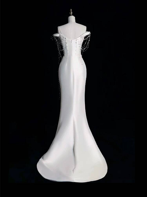 Simple Elegant Mermaid Off The Shoulder Off White Wedding Gown Long Fairytale Autumn Wedding Dresses AU319