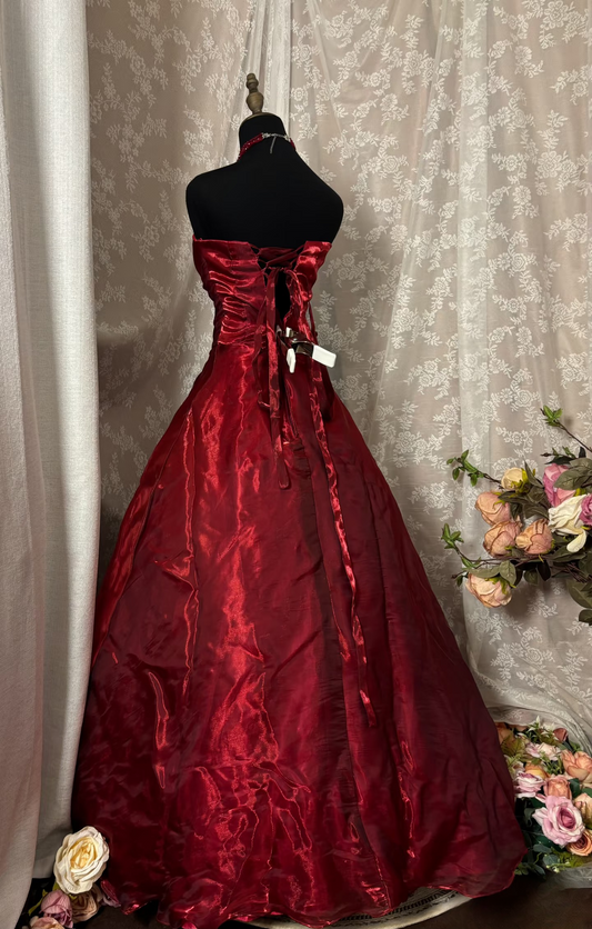 Princess Ball Gown Strapless Burgundy Dark Red With Ruffles Ruched Long Aesthetic Quinceanera Dresses Sweet 15 16 Birthday Gown AU339