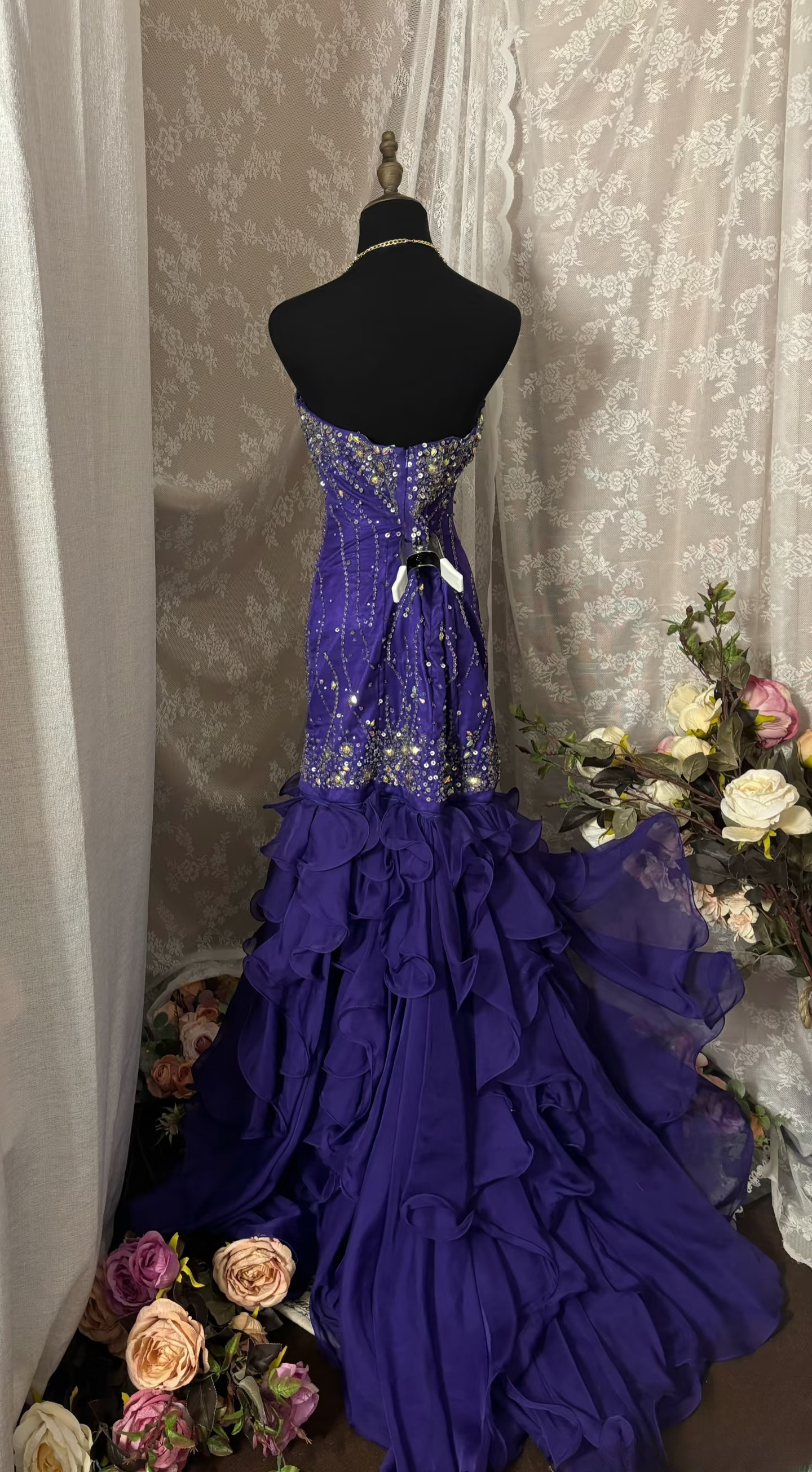Robe de bal vintage sirène bustier cœur ornée de perles argentées, robe longue années 90, robe de soirée formelle AU357