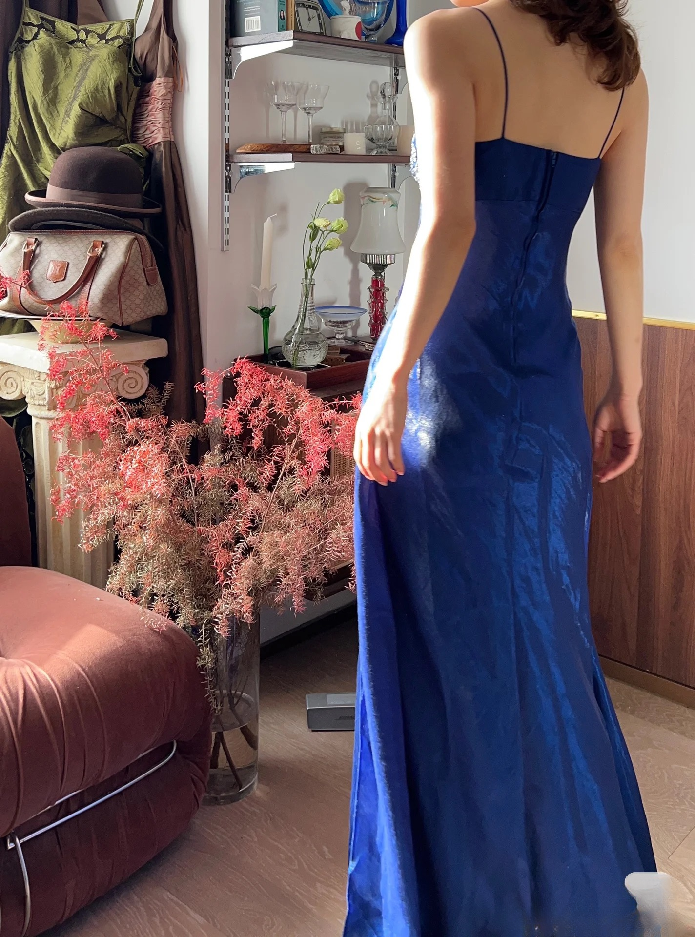 Vintage Prom Dress Outfit A Line Spaghetti Strap With Silver Beaded Long 90s Prom Dresses Formal Evening Gowns AU361