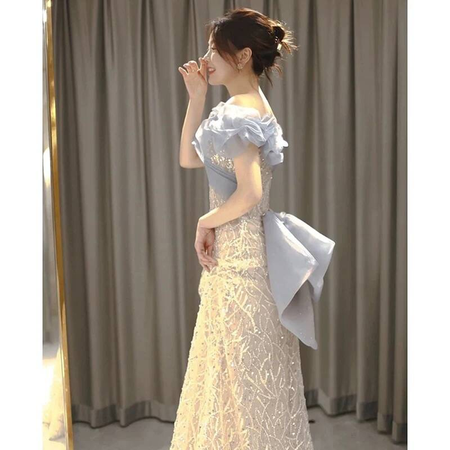 Robe de bal sirène sexy à épaules dénudées et paillettes lavande, tenue de soirée pour 21e anniversaire, robe de remise de diplôme, AU371